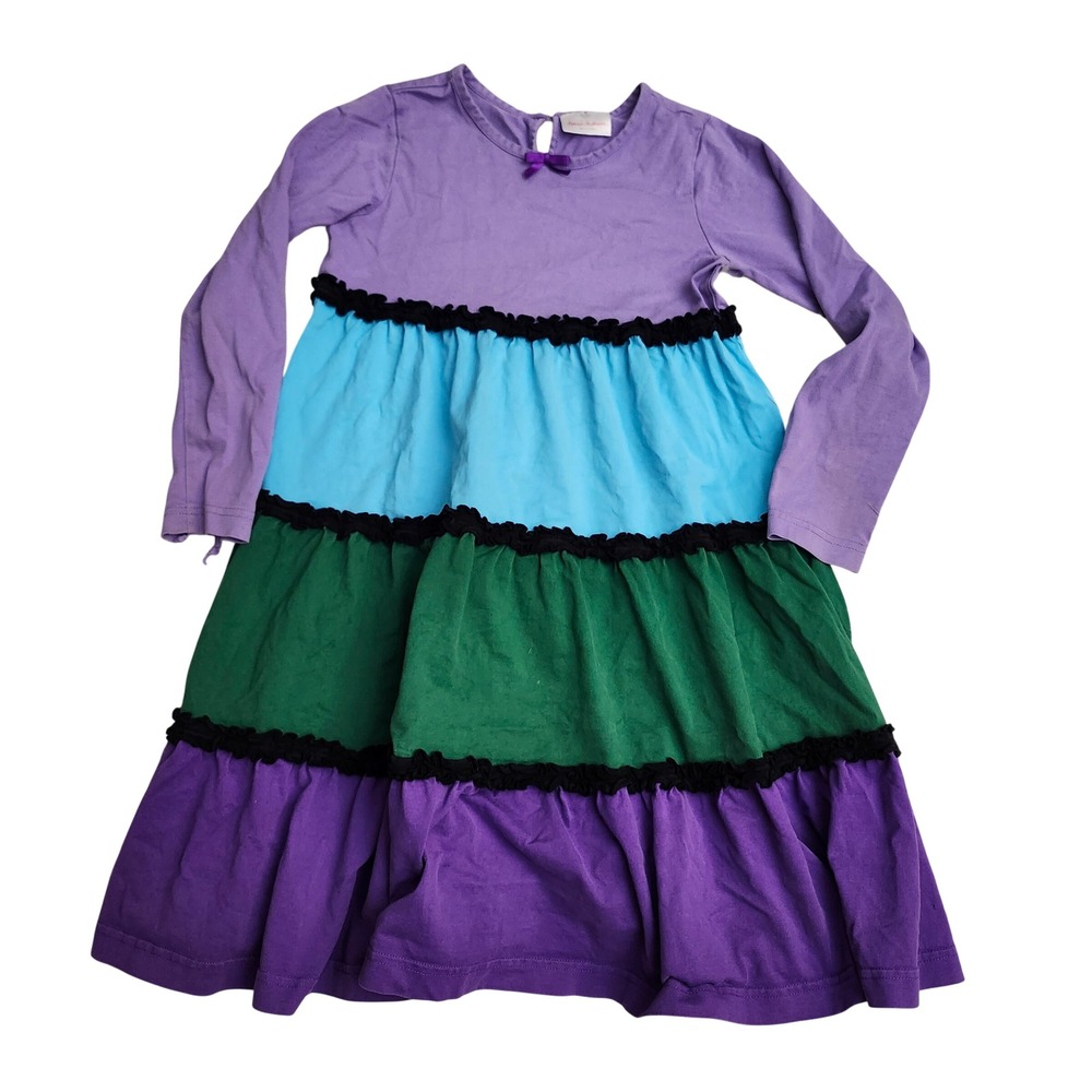 Hanna Andersson Girls Purple Blue Green‎ Tiered Colorblock Cotton Dress Size 8